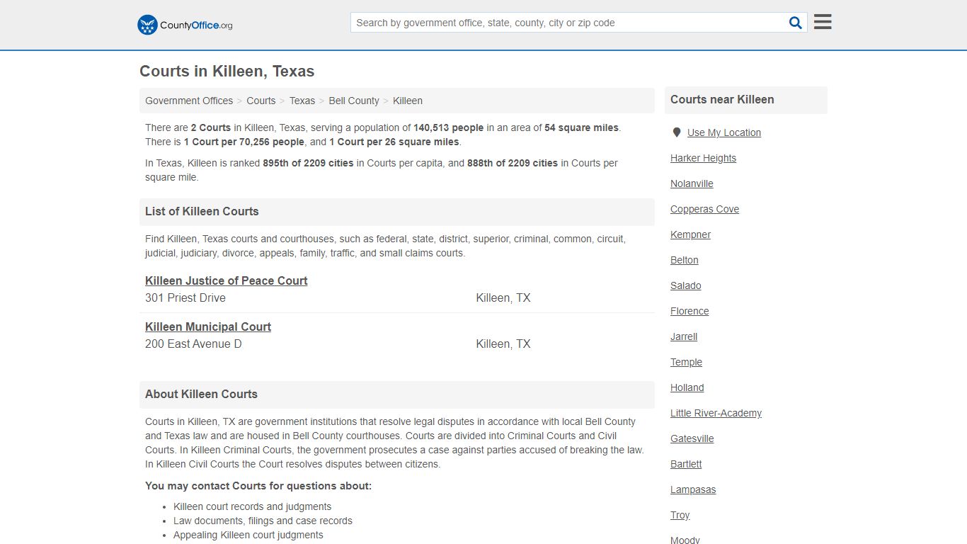 Courts - Killeen, TX (Court Records & Calendars) - County Office